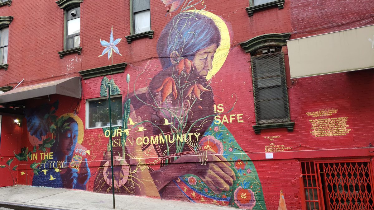 ChinatownNYC's tweet photo. New mural by @jessxsnow on Mosco Street. Let’s make the future now. #stopasianhate #chinatown #chinatownnyc #art #muralart #jessxsnow #wowproject https://t.co/rJRQcSWJ4A