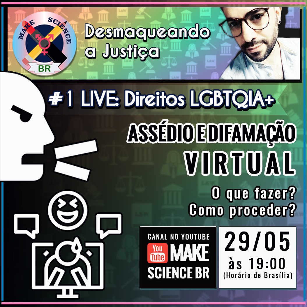 saoirlen's tweet photo. Pode mesmo ser LGBTfóbique na internet sem nenhuma consequência? 👁️
Amanhã, sábado dia 29/05 às 19h de Brasília, teremos nosss primeira live do quadro DESMAQUEANDO A JUSTIÇA, com nosso colaborador João Falavinha @FalavinhaPaulo, advogado e pesquisador jurídico 👨⚖️
#MakeScienceBR + https://t.co/mbf1xAU7la