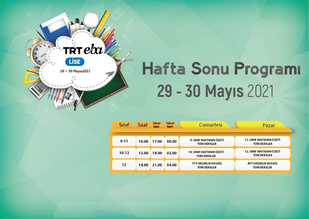 tcmeb's tweet photo. 📺TRT EBA Kanallarında Hafta Sonu 

👧🏼👦🏻İlkokul kanalında haftanın ders tekrarları, özel eğitim ve yetişkin kuşağı,

✍️ EBA ortaokulda haftanın özeti ve LGS hazırlık, 

📝Lise kanalında haftanın özeti ve YKS hazırlık kuşağı.

🗓 işte, 29-30 Mayıs’ın yayın akışı👇🏻 https://t.co/msDPFgA1Ck
