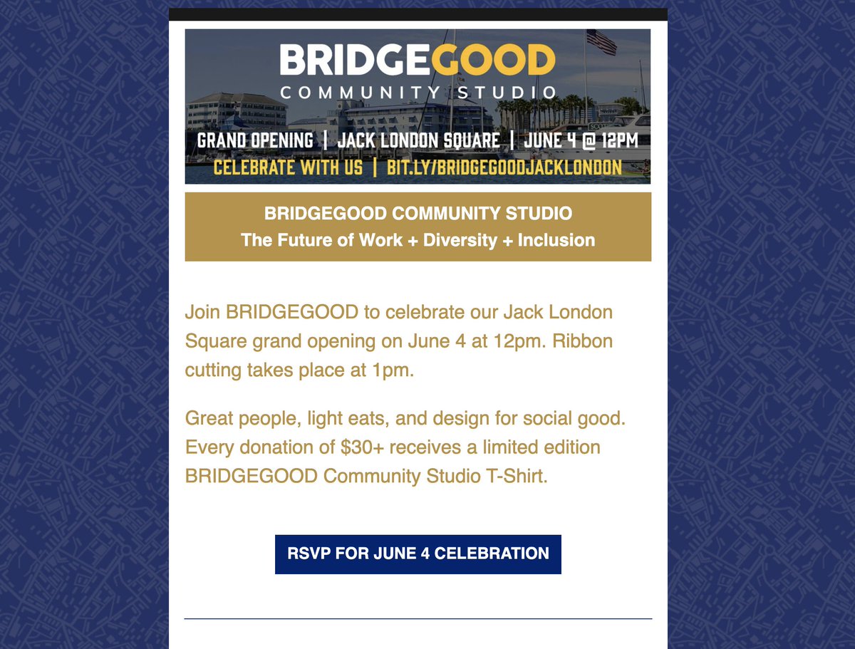 JOIN US JUNE 4: “We chose an #Oakland waterfront location to inspire and spark creativity in our students,” says <a href="/shaun_tai/">Shaun Tai</a> #BRIDGEGOOD’s Executive Director. Ribbon cutting at 1pm next Friday. 💛 RSVP at bit.ly/bridgegoodjack…