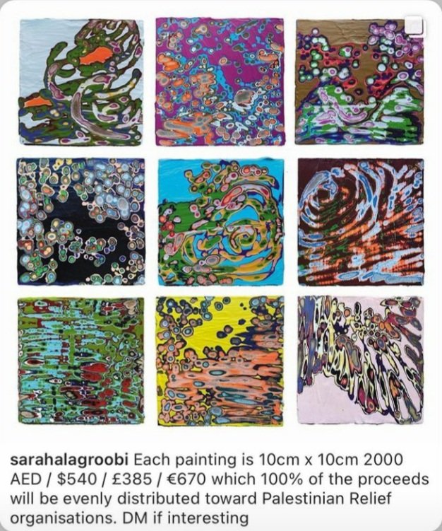 Buy an artwork to help Palestine; pls msg <a href="/sarahalagroobi/">Sarah Alagroobi</a> on her Instagram privately