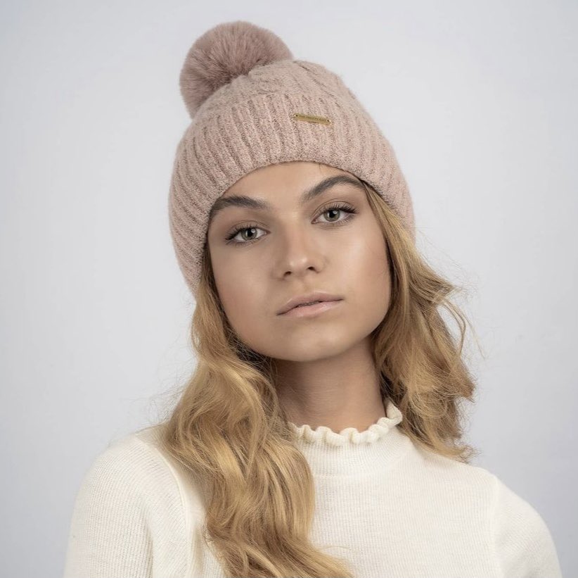 Fifi pom beanie in Nude Pink. Launch 