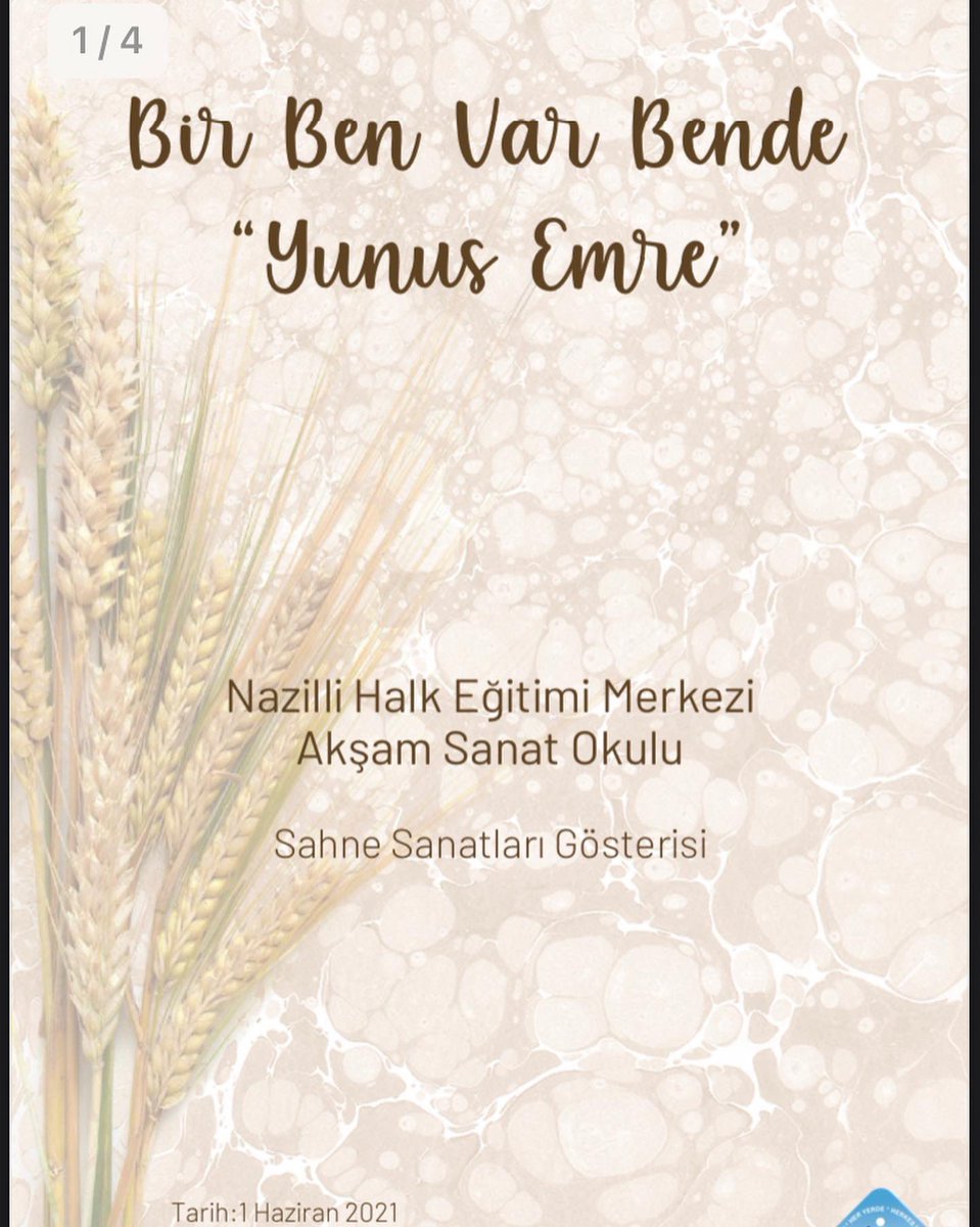 aso_hem's tweet photo. Nazilli Halk Eğitimi Merkezi olarak ; Hayat Boyu Öğrenme Haftası münasebetiyle de
Bir Ben Var Bende ‘Yunus Emre’ adlı Sahne performansımız sosyal medya hesaplarımızdan 1Haziran 2021 Salı günü saat 14.30 da ÇEVRİMİÇİ  olarak gerçekleştirilecektir. https://t.co/wVT4vbclWu