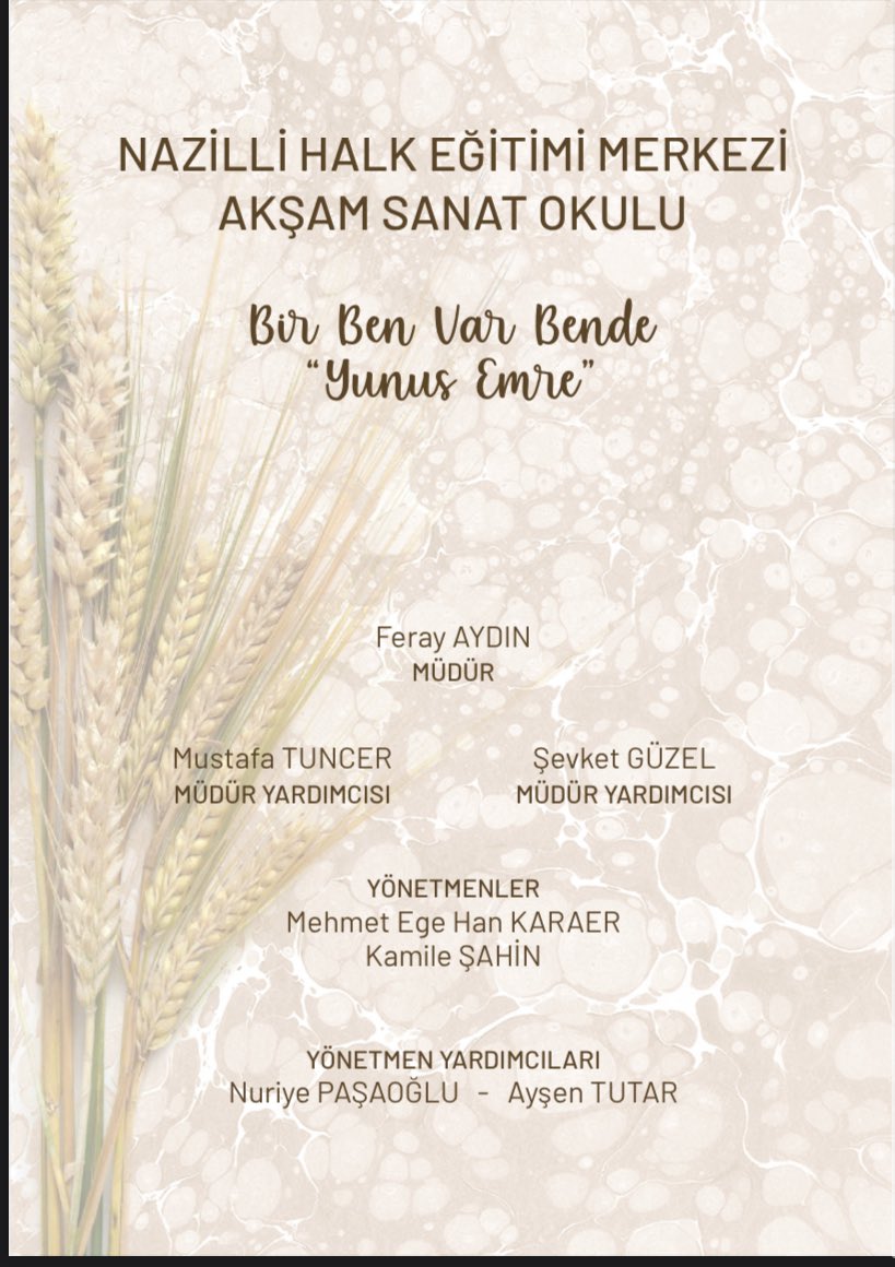aso_hem's tweet photo. Nazilli Halk Eğitimi Merkezi olarak ; Hayat Boyu Öğrenme Haftası münasebetiyle de
Bir Ben Var Bende ‘Yunus Emre’ adlı Sahne performansımız sosyal medya hesaplarımızdan 1Haziran 2021 Salı günü saat 14.30 da ÇEVRİMİÇİ  olarak gerçekleştirilecektir. https://t.co/wVT4vbclWu