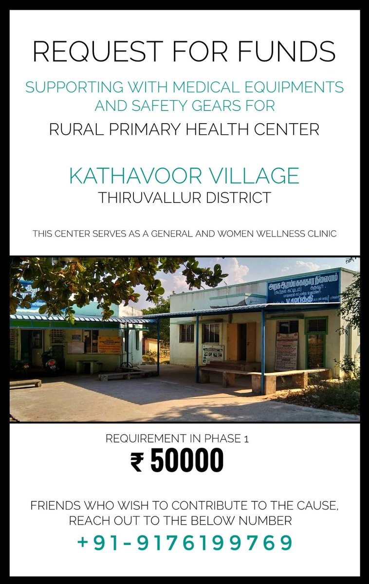 dilipsrinivasan's tweet image. #FundRequest for basic a
Medical equipments and safety gears at Kathavoor PHC in Thiruvallur District. This centre shall support with basic healthcare and pregnancy wellness for the villagers.

For Contributions and more details, do reach out to me or @DhivCM
