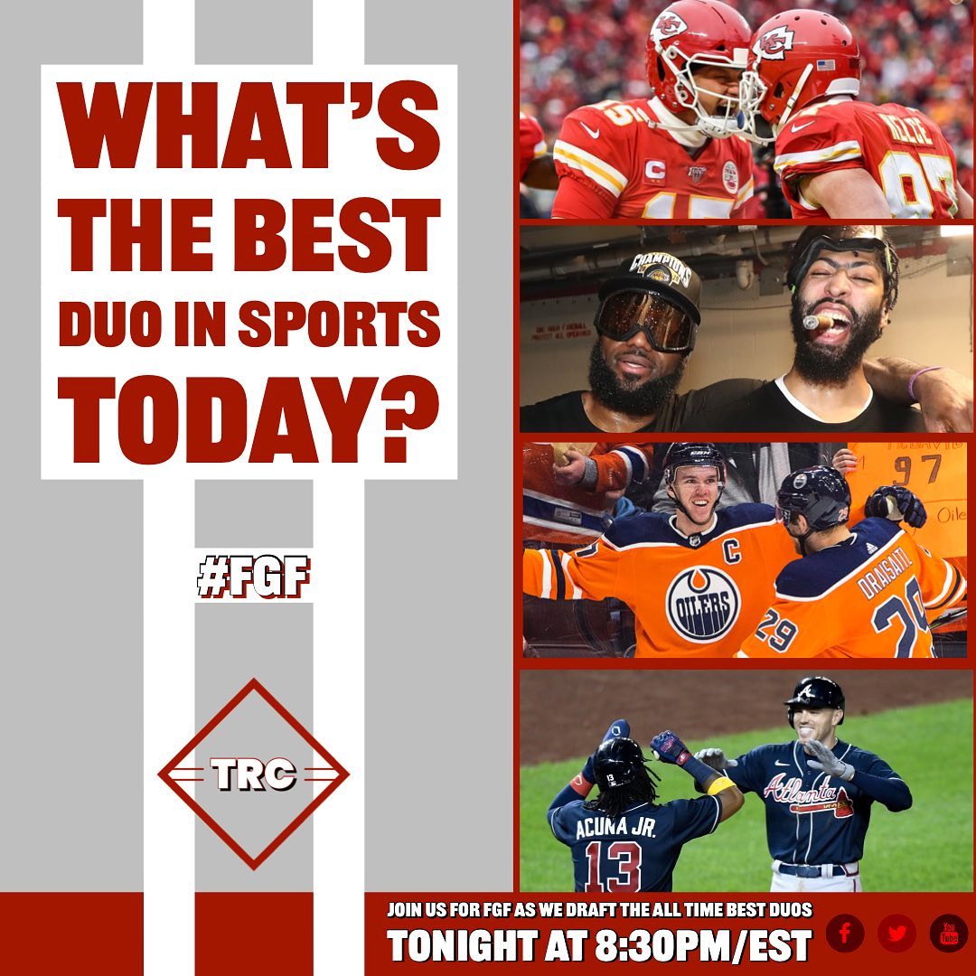 SackCityPod's tweet photo. Who Are The All-Time Best Duos In Sports? Join us tonight live at 8:30pm/ET as The @RoughCut_Sports drafts our favorites

@BellyUpSports  #nfl #nba #nhl #mlb #sports #RCOD #FGF #ForSportsFans https://t.co/pplpZSNCxP