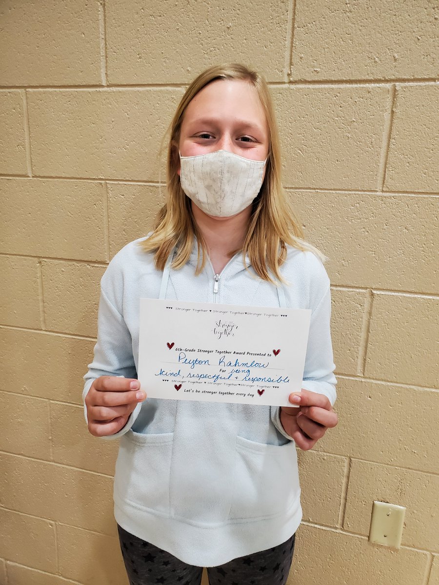 SMS_Owls's tweet photo. Congrats, Abigail Heiden, Peyton Rahmlow and Karly Westphal, for being kind, respectful and responsible. What a great statement for 6th graders being Stronger Together. https://t.co/qsmTDdwuCM