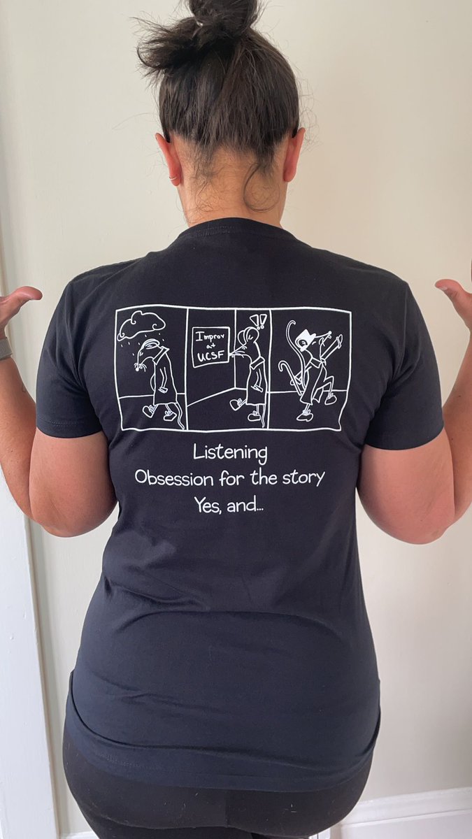 UCSF_Improv's tweet photo. So HAPPY our brand new t-shirts are finally here! Multiple colors, a new logo, a new drawing and our 3 mantras on the back!
Listening
Obsession for the story
Yes, and...
#improv
#improvandscience https://t.co/aZ9TcP0Di2