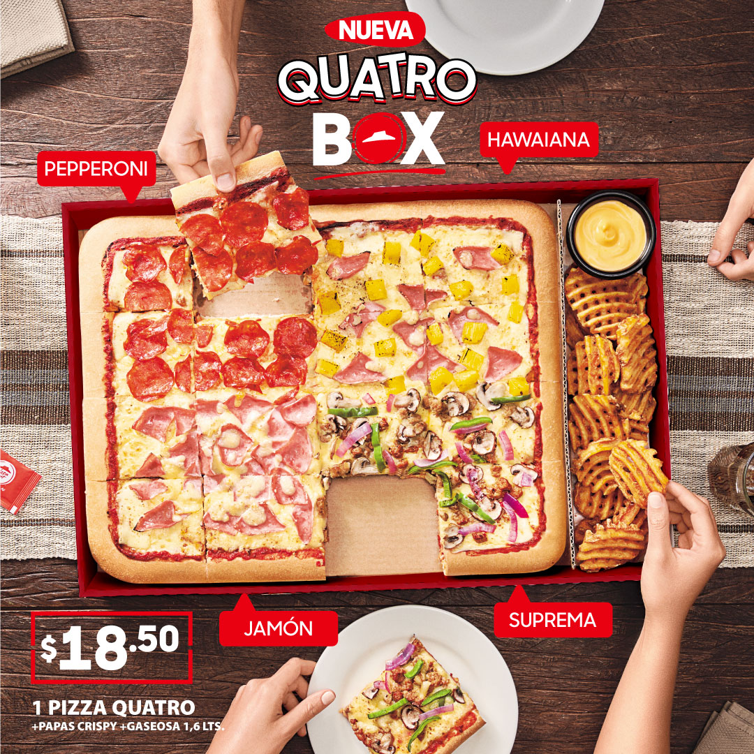 PizzaHutEC's tweet photo. Cuatro sabores en una box😯 ¡No te podes resistir!
Pide la #QuatroBox por tan solo $18.50.
☎️ 1700 007 007
💻 https://t.co/aD3qZvQCk3 https://t.co/9JMmECuAtO