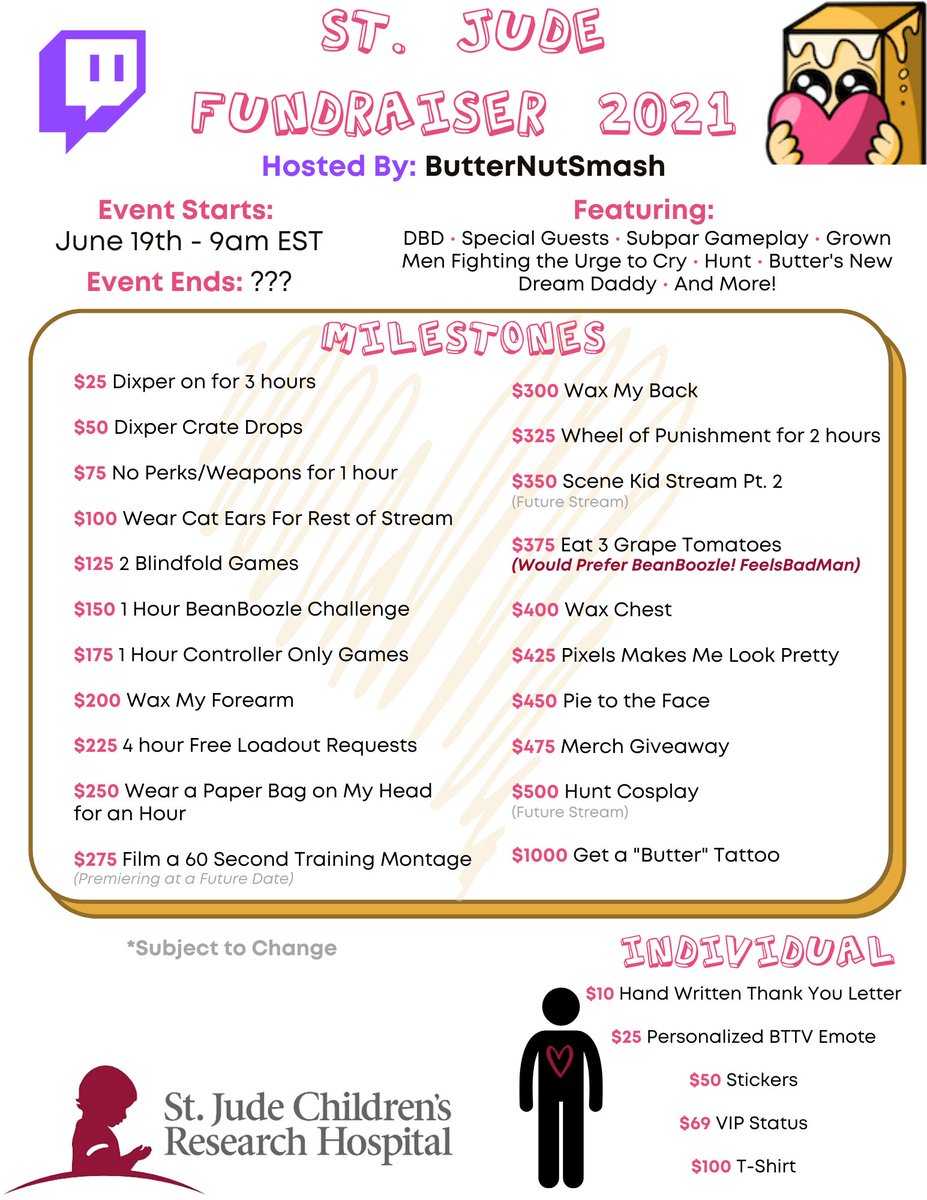 ButterNutSmash's tweet photo. Excited to announce my first ever attempt at using my channel for good! June 19th 9am EST - St. Jude Children's Research Hospital Charity Stream! https://t.co/1Nmpd4XQSh