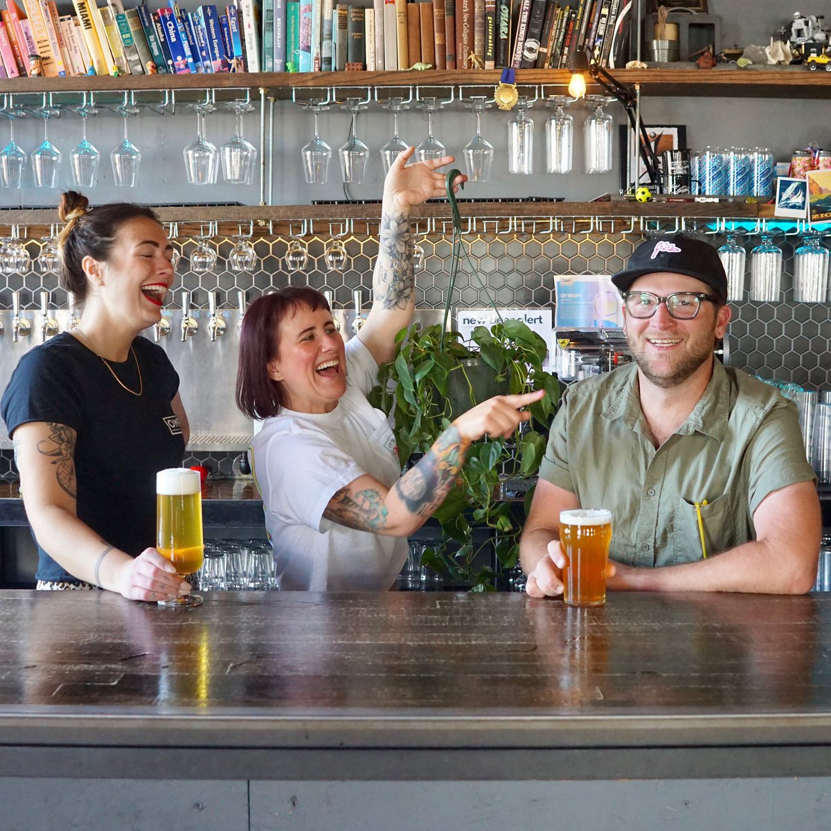 What a day to have two brand new beers on the menu! On your left is Millennium Pils, a dry-hopped Pilsner and a LOVELY collaboration with our dear Larimer friends Finn’s Manor. All the love. And on the right, a new West Coast IPA, Hanging Plant!