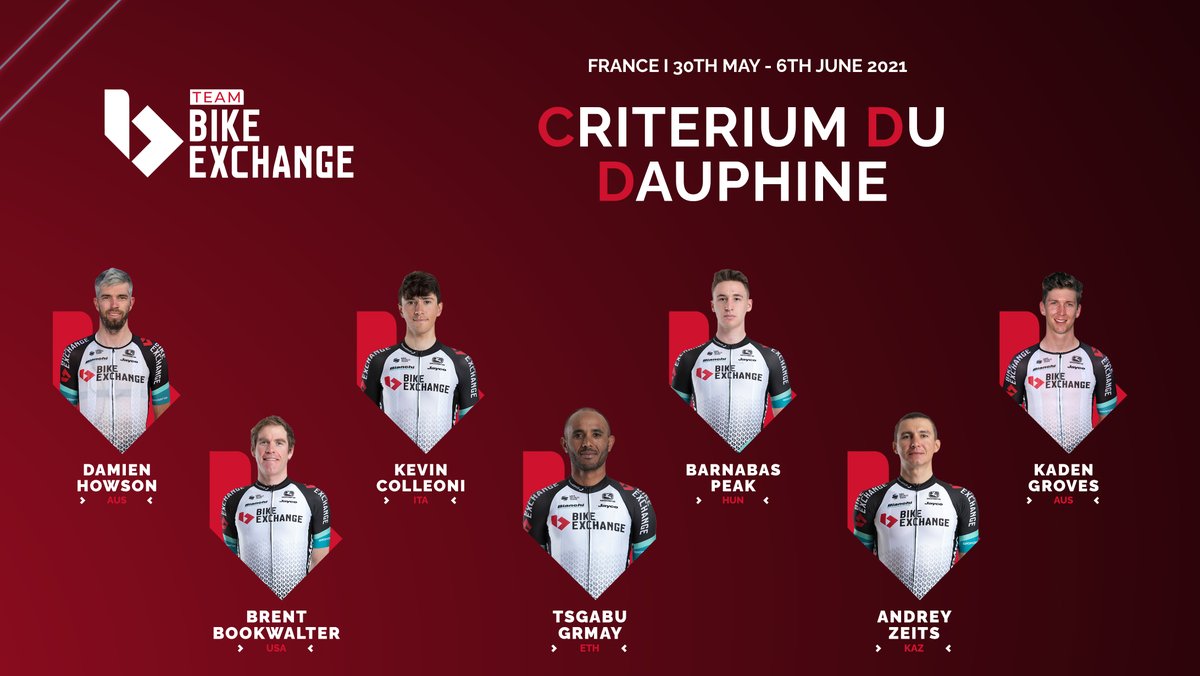 GreenEDGE Cycling (@greenedgeteam) on Twitter photo 📊 #Dauphine 📊
We're ready to get racing in France with the 8-day <a href="/dauphine/">Critérium du Dauphiné</a> starting tomorrow 🇫🇷
🇦🇺 <a href="/damien_howson/">Damien Howson</a>
🇺🇸 <a href="/brentbookwalter/">Brent Bookwalter</a>
🇮🇹 Kevin Colleoni
🇪🇹 <a href="/TsgabuG/">Tsgabu Grmay</a>
🇭🇺 <a href="/barneyisriding/">Peák Barnabás</a>
🇰🇿 <a href="/AndreyZeits/">Zeits Andrey</a>
🇦🇺 <a href="/kaden_groves/">Kaden Groves</a>
Preview 📰 bit.ly/Dauphine21 📊 #Dauphine 📊
We're ready to get racing in France with the 8-day <a href="/dauphine/">Critérium du Dauphiné</a> starting tomorrow 🇫🇷
🇦🇺 <a href="/damien_howson/">Damien Howson</a>
🇺🇸 <a href="/brentbookwalter/">Brent Bookwalter</a>
🇮🇹 Kevin Colleoni
🇪🇹 <a href="/TsgabuG/">Tsgabu Grmay</a>
🇭🇺 <a href="/barneyisriding/">Peák Barnabás</a>
🇰🇿 <a href="/AndreyZeits/">Zeits Andrey</a>
🇦🇺 <a href="/kaden_groves/">Kaden Groves</a>
Preview 📰 bit.ly/Dauphine21