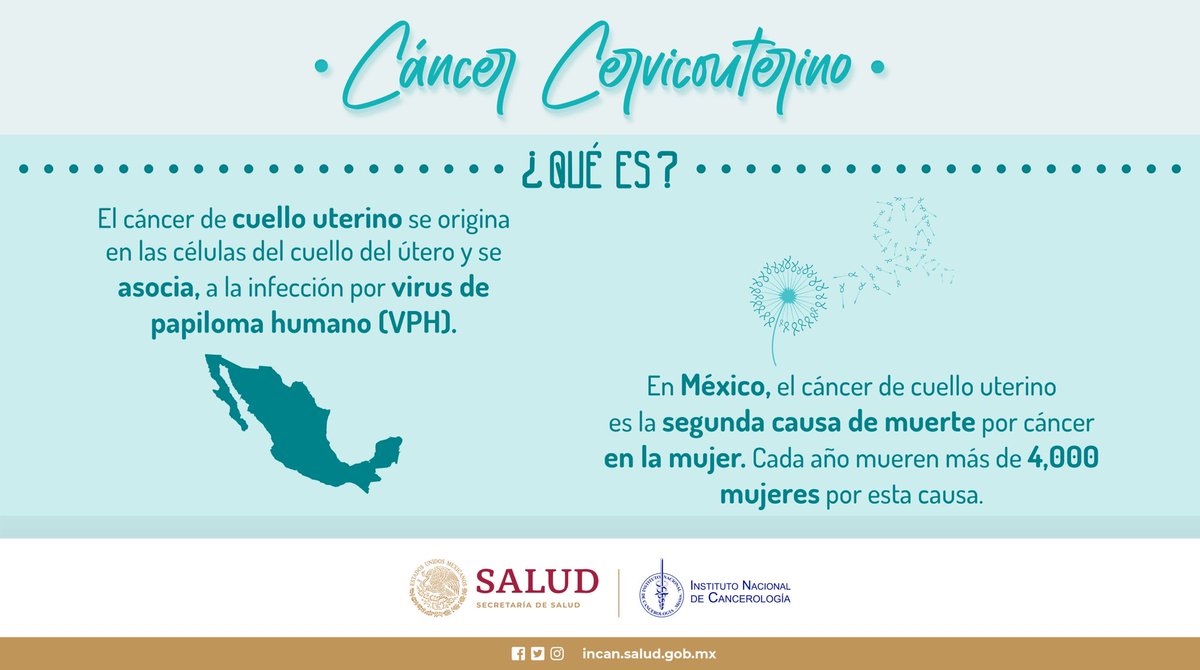 incanMX's tweet photo. El Cáncer Cervicouterino puede prevenirse a través de acciones como:
- Vacunación contra VPH
-Papanicolau como estudio de rutina 
-Detección y tratamiento de lesiones pre cancerosas
#SaludDeLasMujeres https://t.co/LUVNHLl8dm