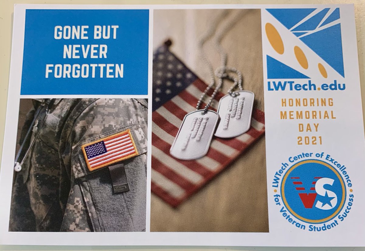 LWTechPrez's tweet photo. I received this wonderful tribute to those in our armed forces who made the ultimate sacrifice from our very thoughtful @TheLWTech @LWTechVets center team. An important reminder this Memorial Day weekend.#LWTechgrateful https://t.co/sYtYLqpcYO