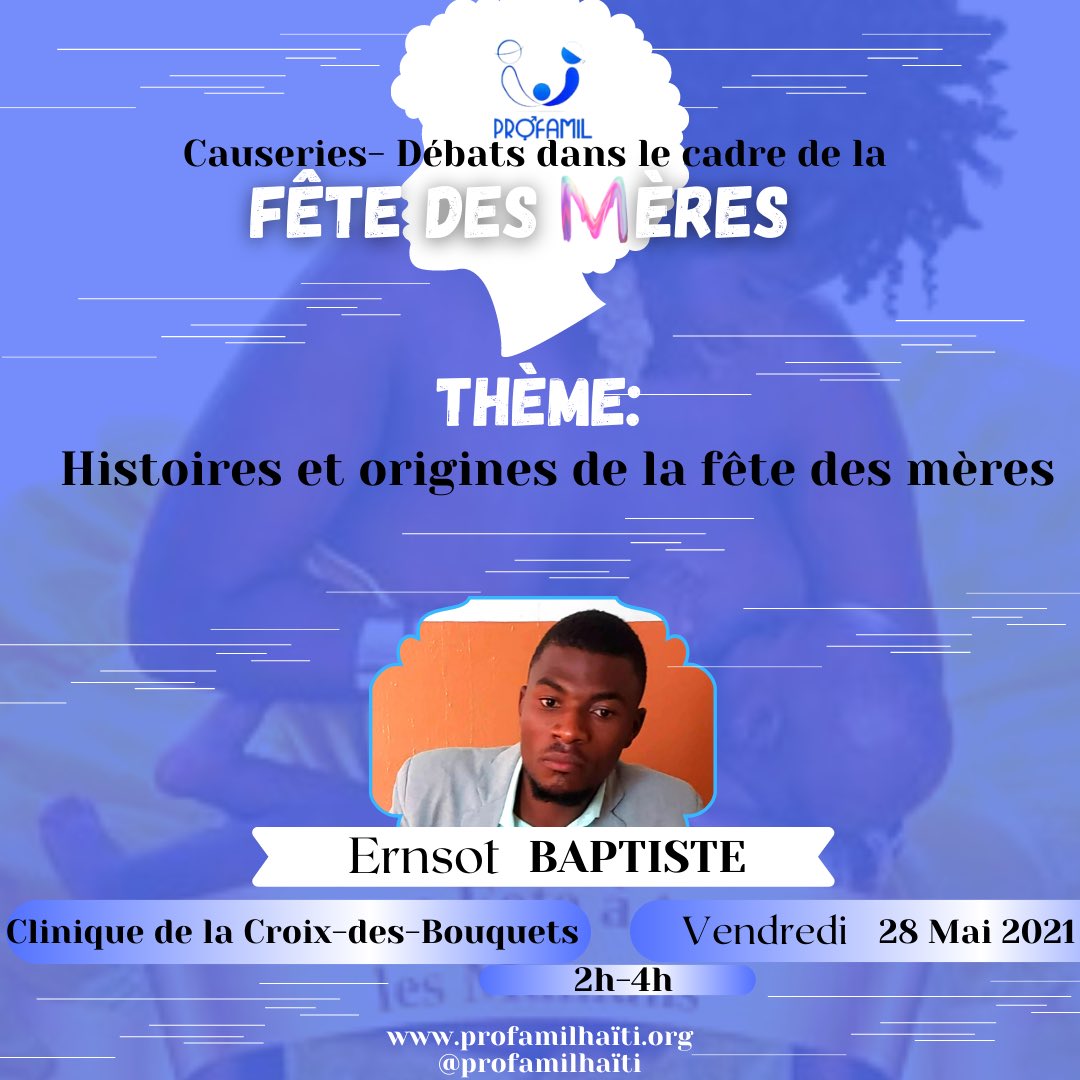 PROFAMIL's tweet photo. Causerie-débats dans le cadre de la fête des mères.
Vendredi 28 mai à Croix des bouquets. https://t.co/r5ALuSmpf0