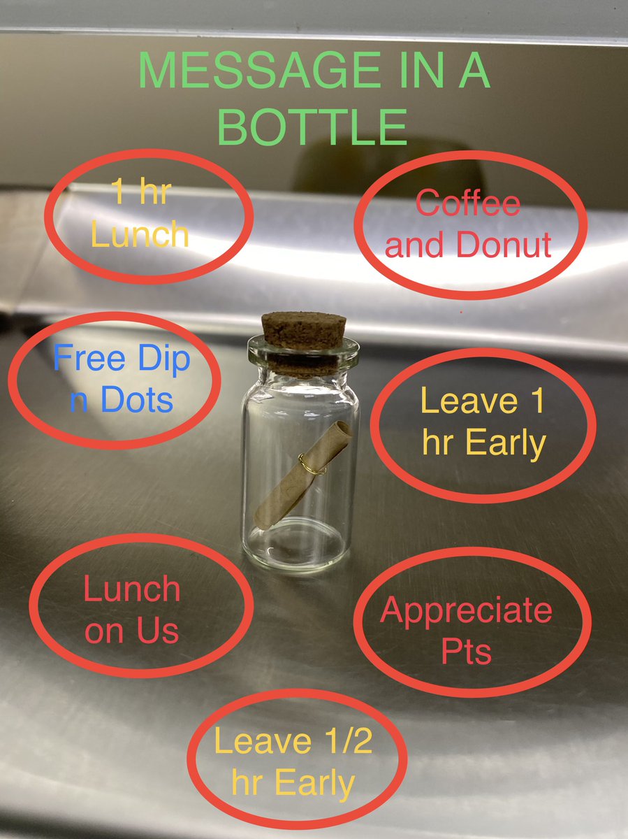 LafitteBev's tweet photo. Appreciate all you do. Fun day with lunch on us, treats and Message in a Bottle with random surprises for all. Thank you to a wonderful team, Rock Solid 💚@valeriesmithnl1 https://t.co/gXsWGQxzhY
