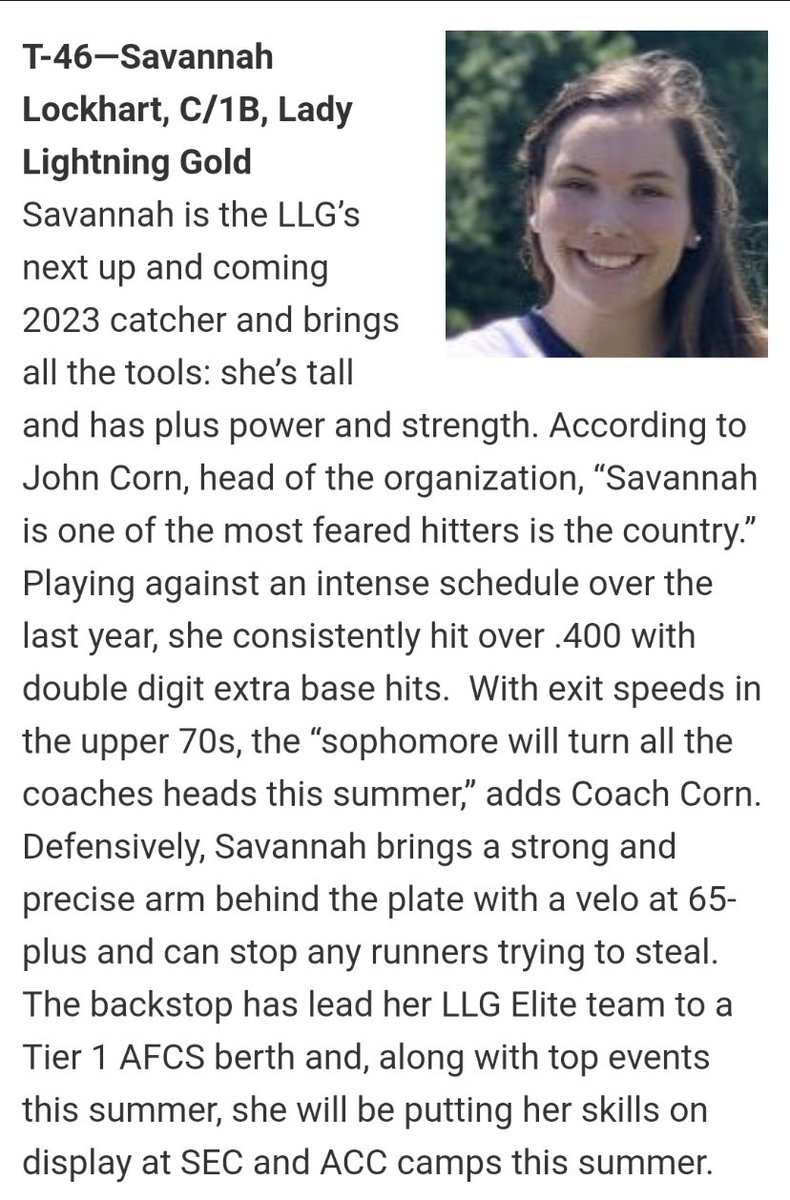 SavannahLockh19's tweet photo. So thankful to be ranked 46th in the nation! I couldn’t have done this without my parents, coaches, teammates, and anyone else who has crossed my path. #LLG @LLG_MW @LLGCOACH https://t.co/vj6jgQ1dpx
