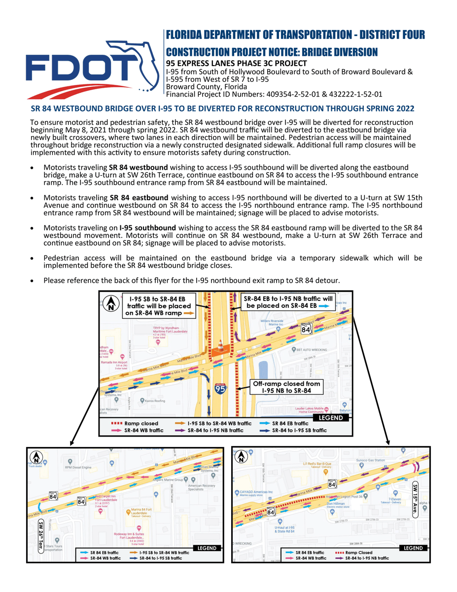 TownofDavie's tweet photo. The Florida Department of Transportation (FDOT), District Four, has provided updated information regarding the I-95 Express Phase 3C project. Please see flyer attached for more information. https://t.co/msBxyvHotv