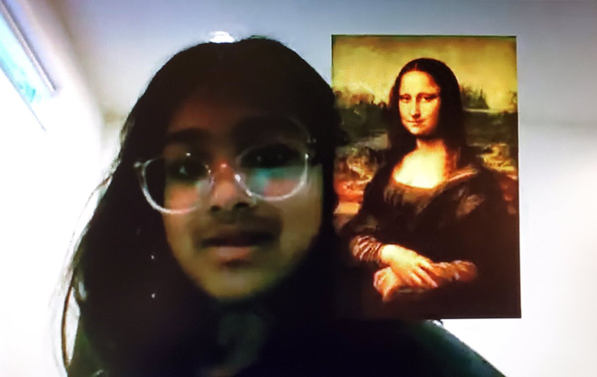 MomentsRm's tweet photo. Friday Flashback:  special reporter Diya educated  Coyotes about the Mona Lisa's eyebrows (or lack of) during MoShow!  We are always learning something new daily!!  @RLCPrincipal @RLC_Coyotes #rlc2021 #RLCBetterTogether https://t.co/k9rfSvhZmF