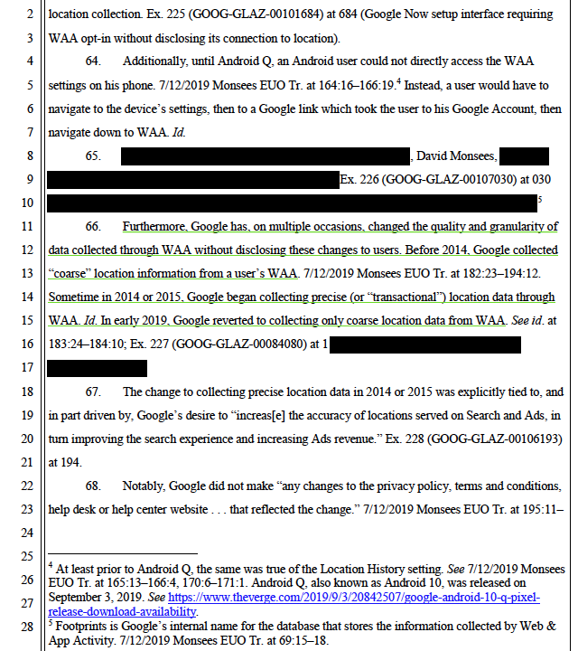 incoming… googlemore unsealed docs, this time in the Google case led by Arizona Attorney General. The newly unsealed material is underlined in green unsealed this week (left). Last year, Google proactively unsealed less risky material (right) when Judge first ruled. /1