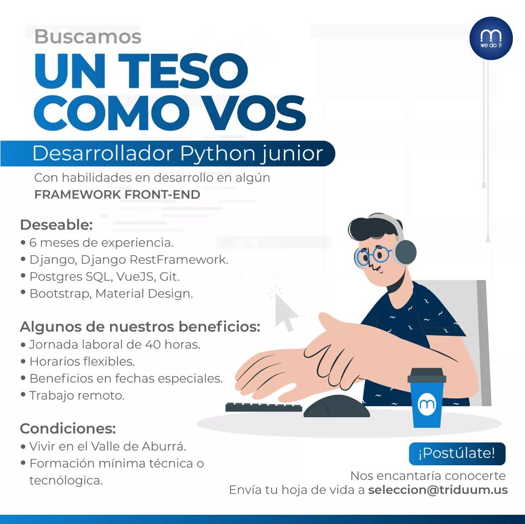 TriduumUs's tweet photo. Haz parte del equipo Triduum. ❤ 🤓

#Python #desarrollo #Software  #colombia https://t.co/mtuJJGiKzR