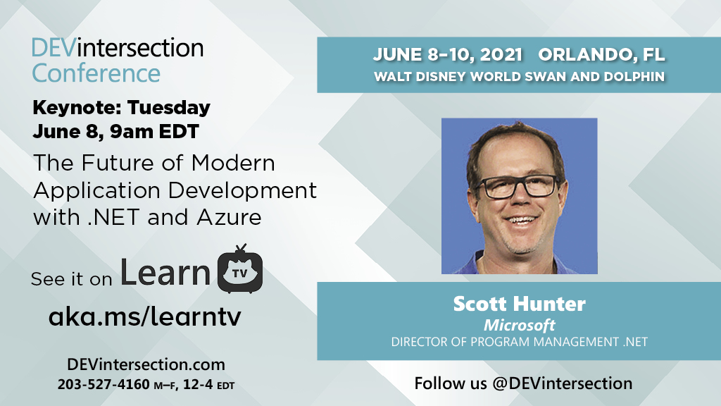 Microsoft Learn TV is partnering with <a href="/DEVintersection/">DEVintersection</a> and will be bringing you exclusive interviews from the show. Tune in to Microsoft LearnTV at aka.ms/learntv for a post keynote chat with Scott Hunter June 8 at 10am ET. 
<a href="/msdev/">Microsoft Developer</a> <a href="/dotnet/">.NET</a> <a href="/coolcsh/">Scott Hunter</a> @AzureAIConf