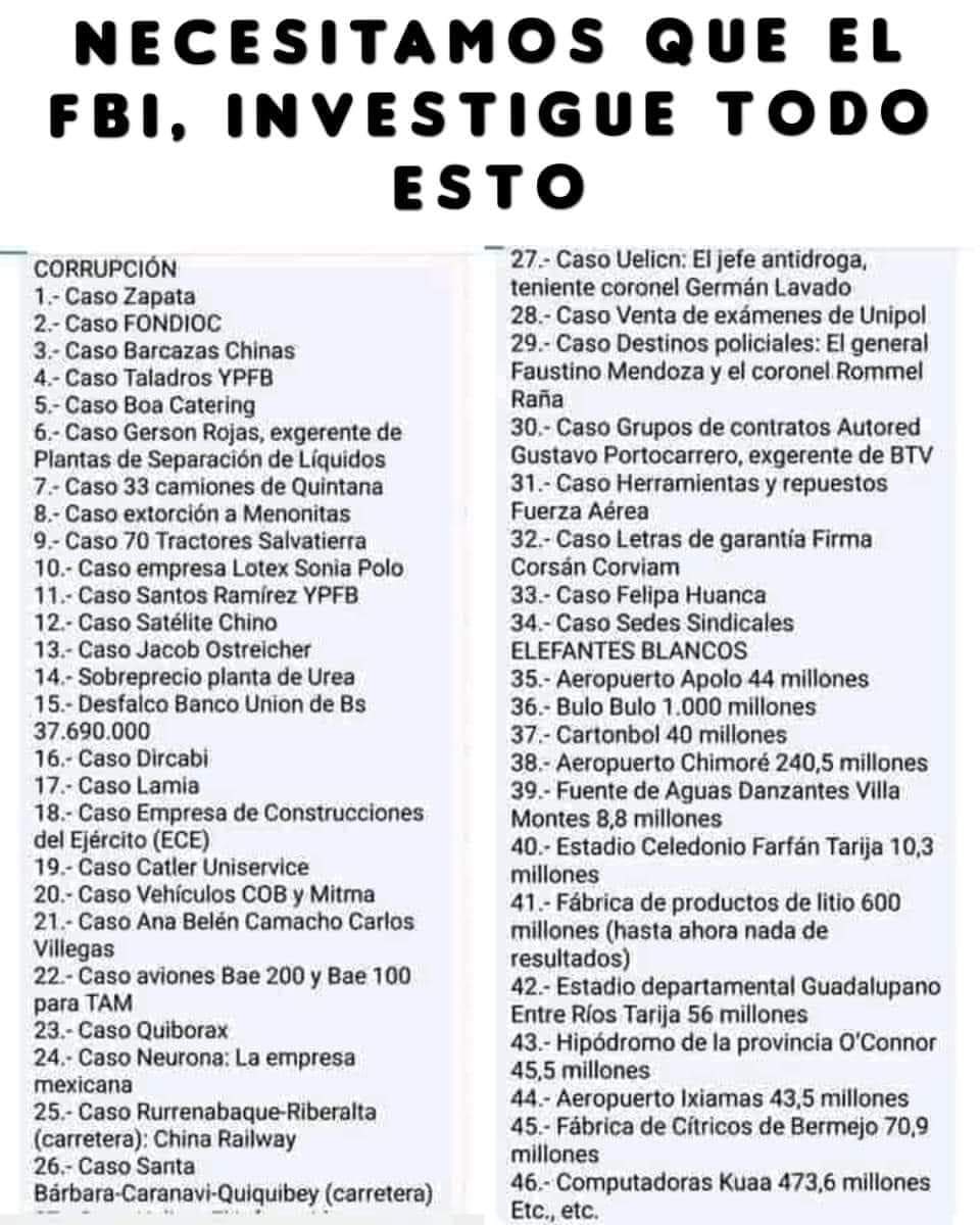 TataQuispe's tweet photo. #TataQuispe:
Y será que puede el #FBI también investigar éstos casos en #Bolivia? https://t.co/GBERevpkTo