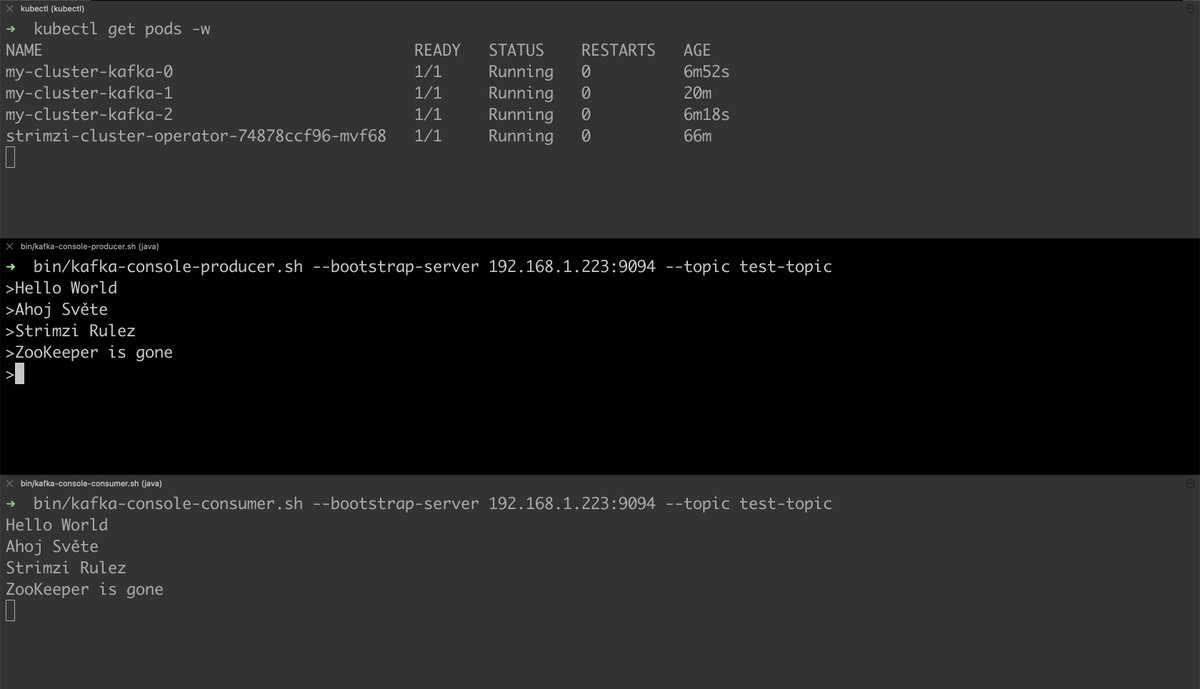scholzj's tweet image. Still a long way to go for both @apachekafka and @strimziio ... but one day, the Kafka world without ZooKeeper will be beautiful! 😉
