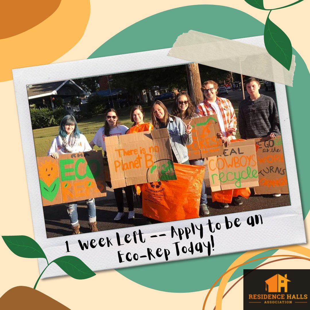 Apply Now at osurha.org/2021ecorep

Benefits include:
🌱Making a difference on campus.
🌱Keeping OSU sustainable.
🌱Scholarship opportunity.
🌱Early move-in.
🌱Attending Prepare to Program Conference.
🌱Leadership and teamwork experience.