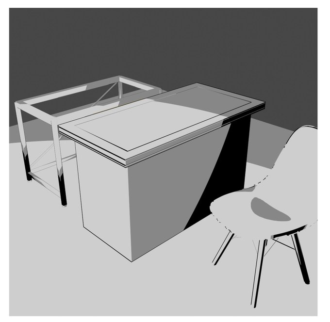 blenderのモデルをクリスタに持っていってあーだこーだしてたけど、

別のやり方でblenderでモデルを配置して、それをスクリーンショット撮って、撮ったスクショ画像をクリスタでトーン化、そのあと必要そうな所にべたおいた状態がこちら

ありっちゃありかなぁ 