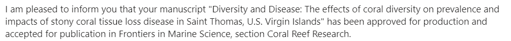whaleslovemady's tweet photo. So incredibly proud of my cohort for publishing our @uvimmes capstone research project! We have officially been accepted! Finally a published scientific co-author! #sctld https://t.co/UORzRpfHb9