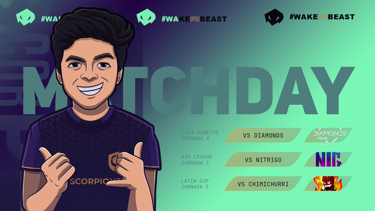 Partidos del día 🦂

Jornada triple de viernes en donde iremos por esas victorias! ✌🏻

🏆 <a href="/GametosLiga/">Liga Gametos - Clash Royale</a>
⚔️ #DiamondsStars

🏆 <a href="/AGOLeague/">AGO League Clash Royale</a>
⚔️ @NiTriGo_GG

🏆 <a href="/LatinCupGG/">Latin Cup</a>
⚔️ <a href="/ChimichurriArg/">Chimichurri Arg 🇦🇷 #VamosChimi 💯</a>

Empezamos desde las 3:30PM 🇵🇪

#WakeUpTheBeast