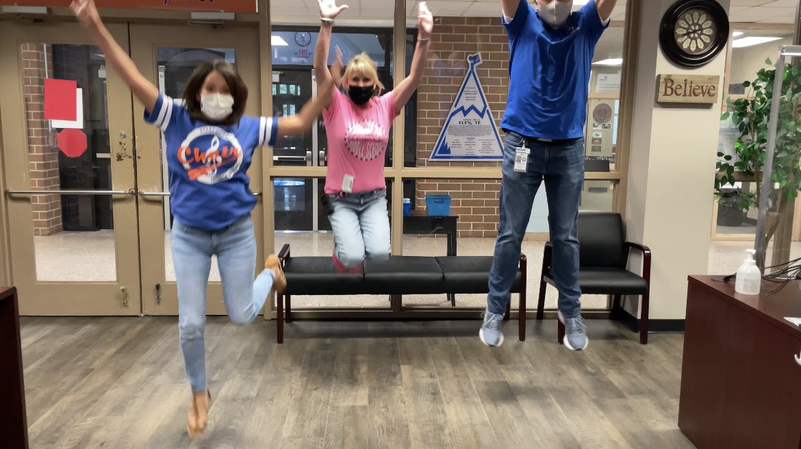 The 8th Grade team is ready to start their summer!  ☀️ Jumping into summer like... #AtascaTigers 😆
