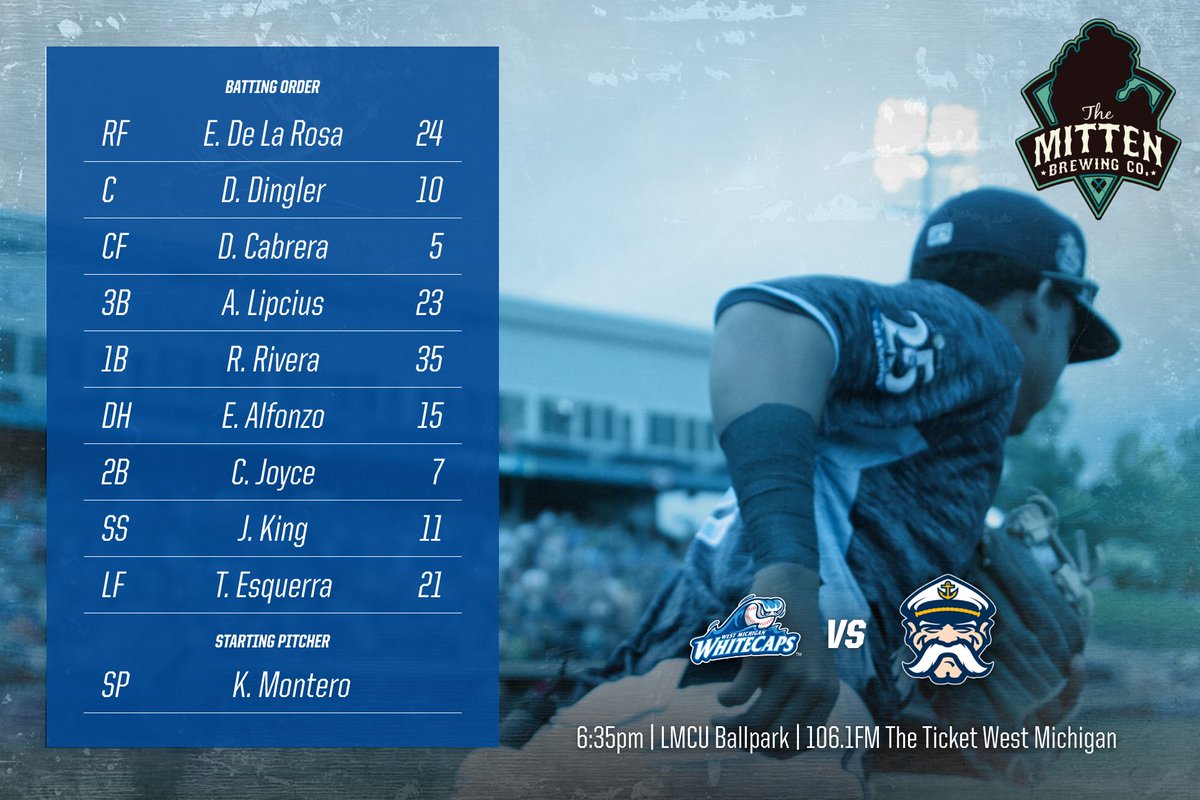 wmwhitecaps's tweet photo. It's Friday Night, it's #CapsPrincessNight #1, and this is the @MittenBrewingCo Starting Lineup looking to add another W!

🆚 @LCCaptains 
⌚️ 6:35pm
📍  @LMCUBallpark 
🎙 @ThatDanHasty 
📻 106.1FM @TheTicketMI 
🖥  https://t.co/BtovNuHq2B https://t.co/tQQ9Y06jce