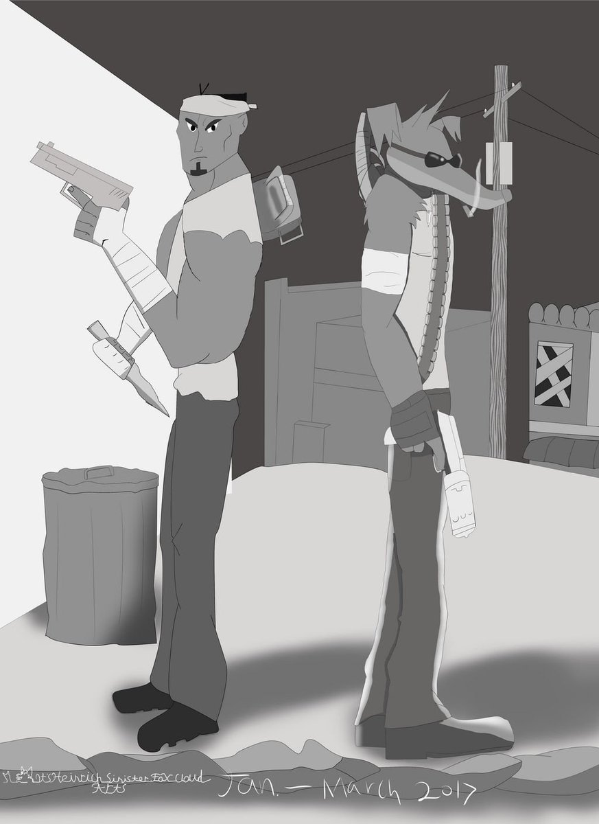 Sinfoxcloud's tweet photo. This is another fanart I did back in 2017 of two video game characters Shank from the game, well, Shank and Buck from an Greanlit early access (that sadly is no longer on Steam) called Buck: A Saturday morning cartoon apocalypse.
#fanart #Buckgame #Blackandwhiteart #gameart https://t.co/L5QkFvNXUj