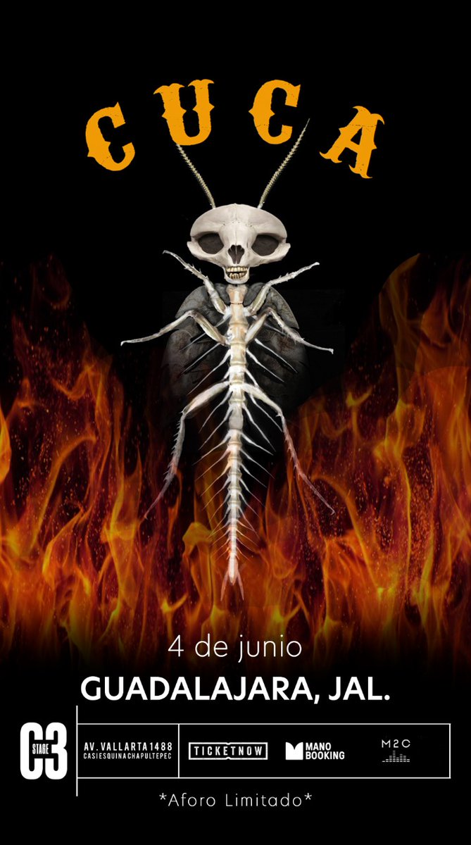 La legendaria banda tapatía <a href="/cuca_oficial/">CUCA</a> realizará un concierto presencial el próximo viernes 4 de junio en <a href="/C3Mexico/">C3 Stage</a> donde celebrarán sus 30 años de carrera y el lanzamiento de su último disco "Pornoblattea".

Boletos a la venta: bit.ly/3bWJ2yr