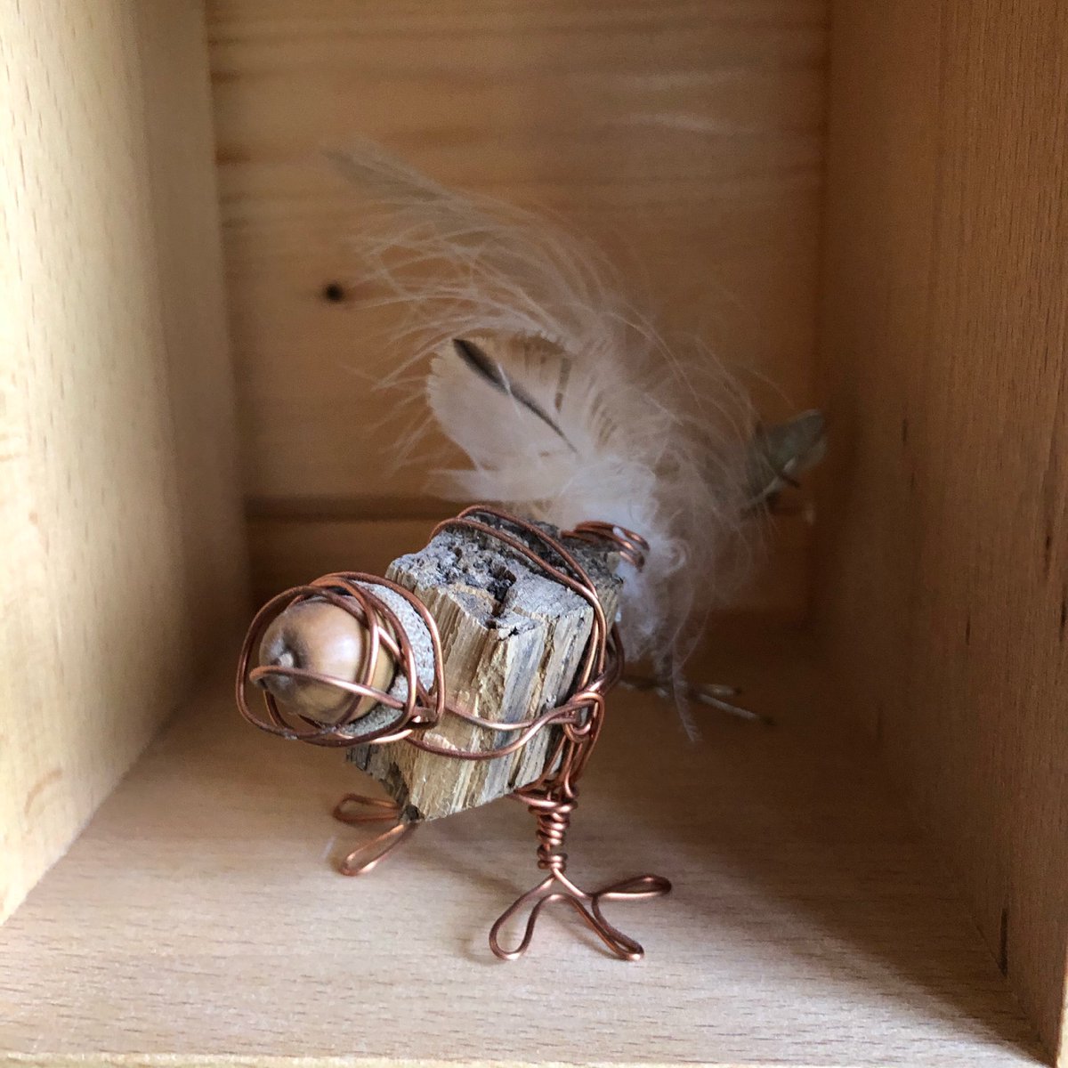 Countdown to <a href="/BucksArtWeeks/">Bucks Art Weeks</a> - my studio is open by appointment 23 - 27 June 2021 noon to 18.30 - mostly glass but also there’s a flock of little wire birds, including this Ugly Duckling made with an acorn, wood chip &amp; feathers from Frogmore House gardens.