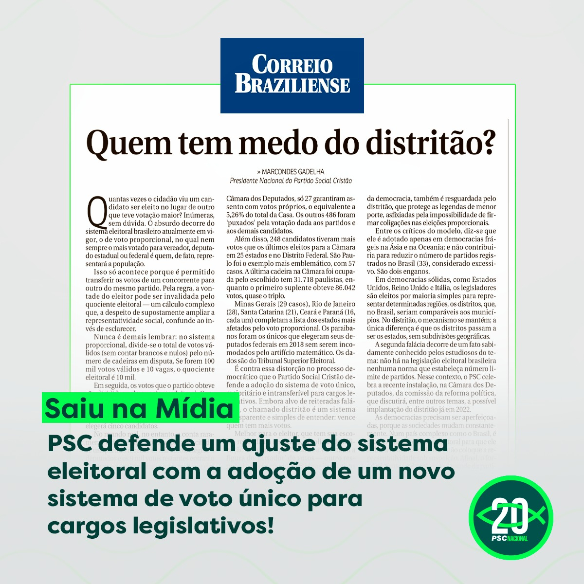 pscnacional's tweet photo. Quem tem medo do distritão?
Leia mais: https://t.co/G0w8OsPjpc
#vemser20 #oanodo20 #psc #psc20 #pscmulher #pscjovem #pscnacional #pscpelobrasil #2021 #euapoioodistritao #meuvotominhaescolha #votomajoritario #distritao https://t.co/HALVaeKLmz