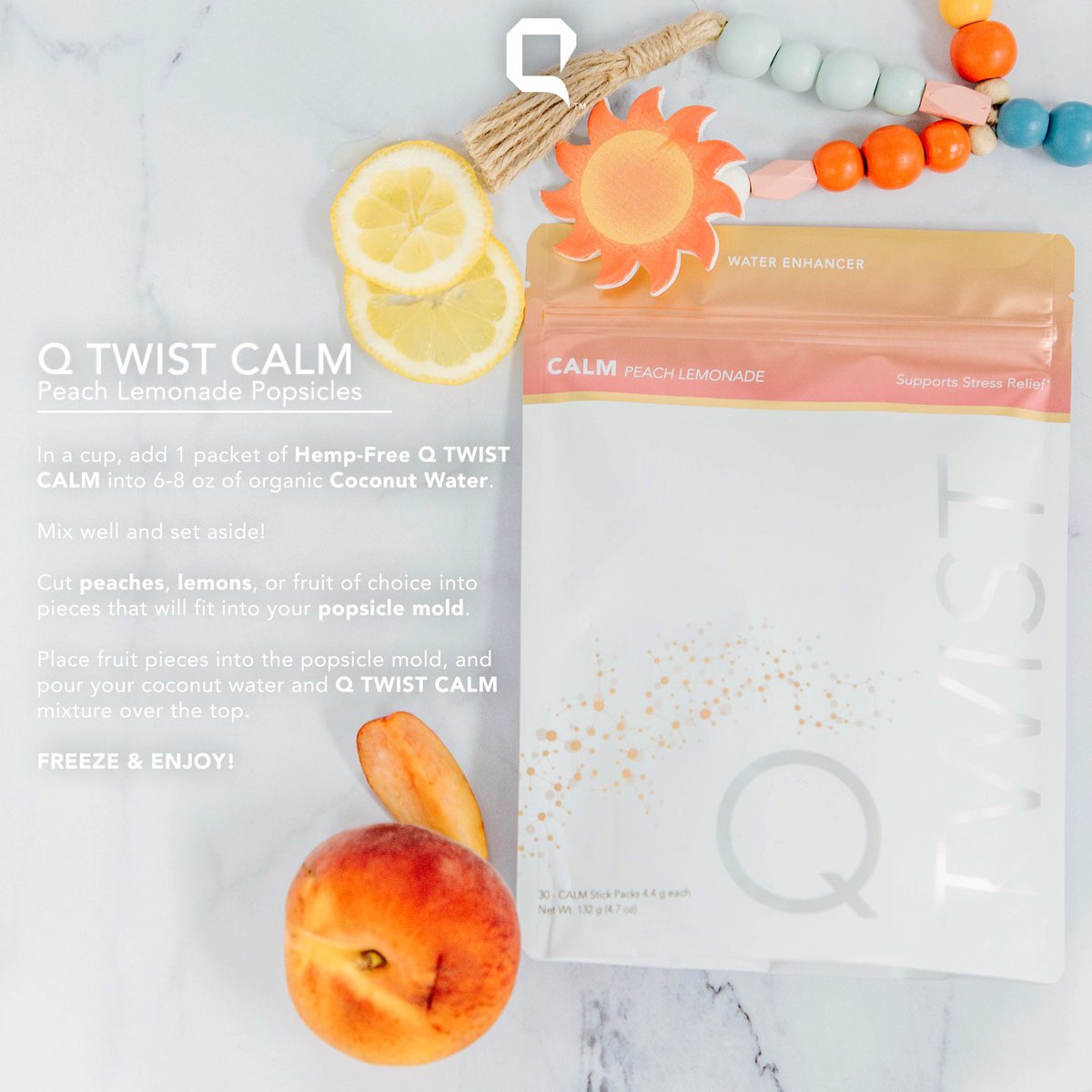 This summer while you bake your buns in the hot sun and the kids are cannon-balling into the pool, make sure to beat the heat with a refreshing Q TWIST Peach Lemonade-sicle. Hemp and non-hemp available for anyone who needs those summer vibes. 😎