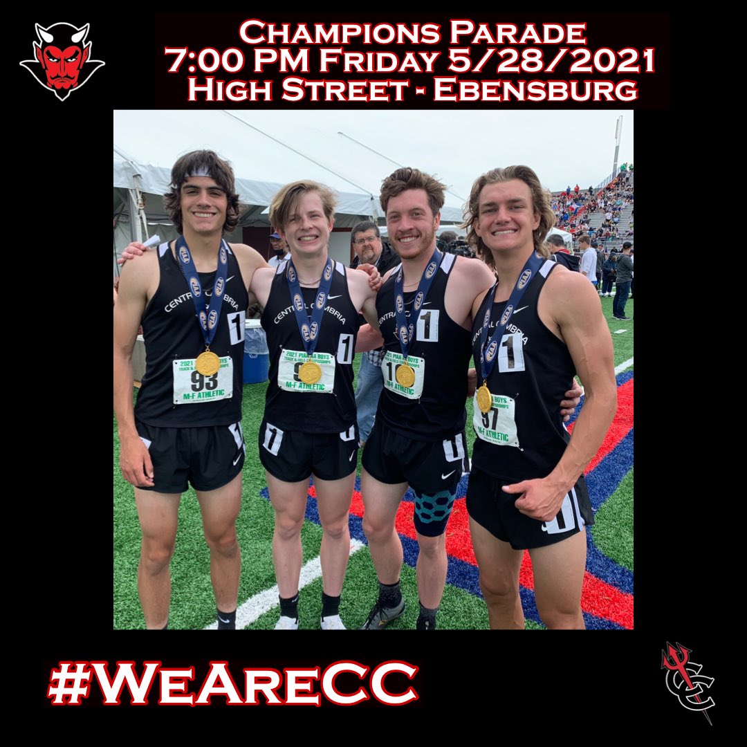 CCHSRedDevils's tweet photo. Get your rain jacket on, and line High Street at 7 pm tonight to welcome our STATE CHAMPIONS upon their triumphant return to Ebensburg!  #WeAreCC https://t.co/k5H7eFTbKH