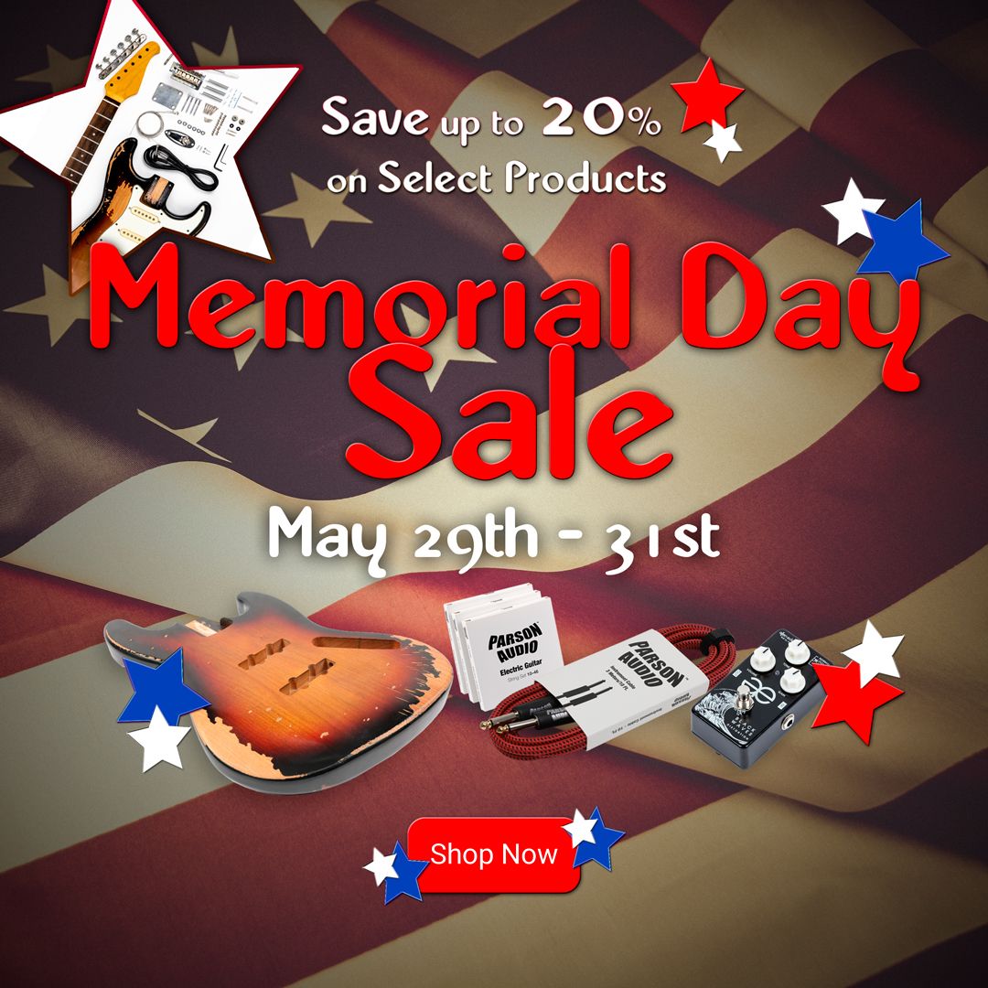 AEGuitars's tweet photo. Our Memorial Day sale is kicking off tomorrow at 8:00 am Pacific. Save up to 20% Off Select Guitar Kits, Replacement Bodies, Necks, and more each day starting tomorrow! Each day will bring a new sale, so keep checking back for the next one! https://t.co/Pwgr7m2qJQ