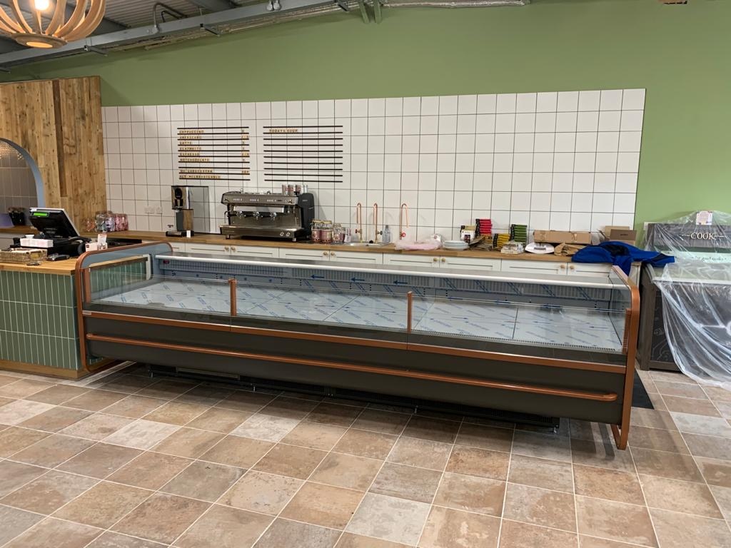RH_Morton's tweet photo. 4m deli” counter installed today at Archerfield Walled Garden, in time for the reopening next week.  Anthracite panels with copper trim to pick up on the interior design accents 🔥🔥🔥 https://t.co/o9EafyeVt0