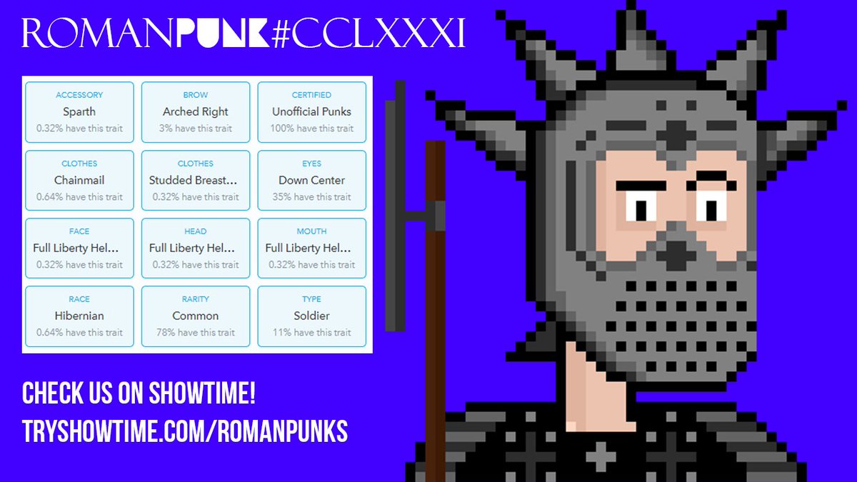 RomanPunksNFT's tweet photo. 🚨NEW DROP!🚨
#281 is chalk full of unique traits #sparth #hibernian
🏛️🐺🦅🌈
Join the Summer of Gladiators Giveaway!⤵️
https://t.co/g6CG57LRXw #NFTcollector #pixelart #digitalart #cryptoartist #nftcommunity #cryptoart #nftart #ancientrome #nftdrop https://t.co/MDOHlUmyEx