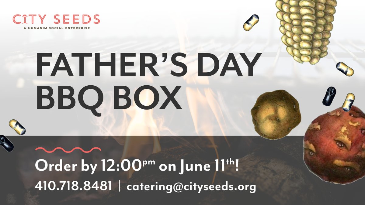 Our Pit Master Box is filled with everything you need for the perfect backyard barbeque! BBQ Beef Brisket, Blackened Salmon, Peel &amp; Eat Creole Shrimp, Mac &amp; Cheese, Twice Baked Potatoes, &amp; More. View the full menu at bit.ly/city-seeds-bbq &amp; order by 6/11! catering@cityseeds.org