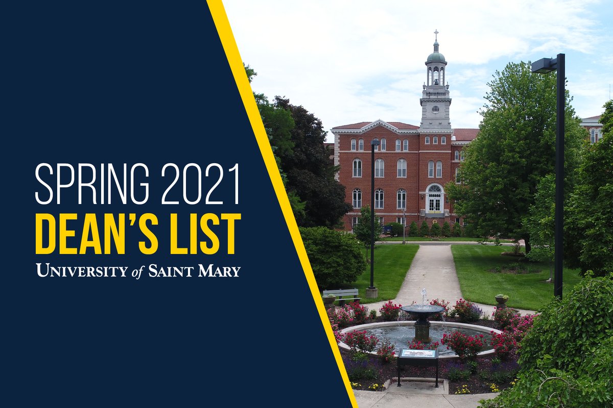 USMSpireWire's tweet photo. The University of Saint Mary has announced the Spring 2021 Dean's List and can be found at https://t.co/oHSgRDyddJ

The USM students listed at the link ended the semester with a 3.5 GPA or better. Congratulations, Spires -- the USM community is proud of your hard work! https://t.co/8RXpWIFaVQ