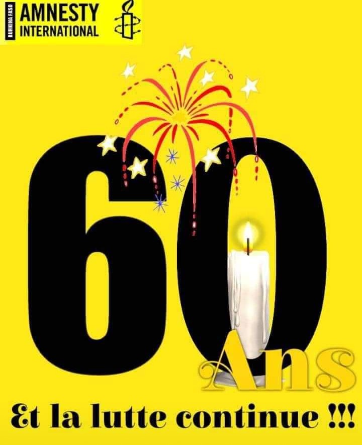 Amnesty International fête ces 60 ce 28 Mai2021, 60 ans au service des droits humains à travers le monde.