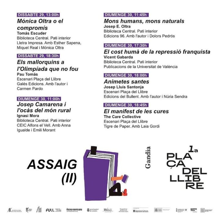 Diumenge 30, 11:00h
Presentació Josep Camarena i l'ocàs del món rural. 
<a href="/placadelllibre/">Plaça del Llibre</a> 
<a href="/gandianna/">Anna Igualde</a> <a href="/emilimorant/">Emili Morant Llorca</a>