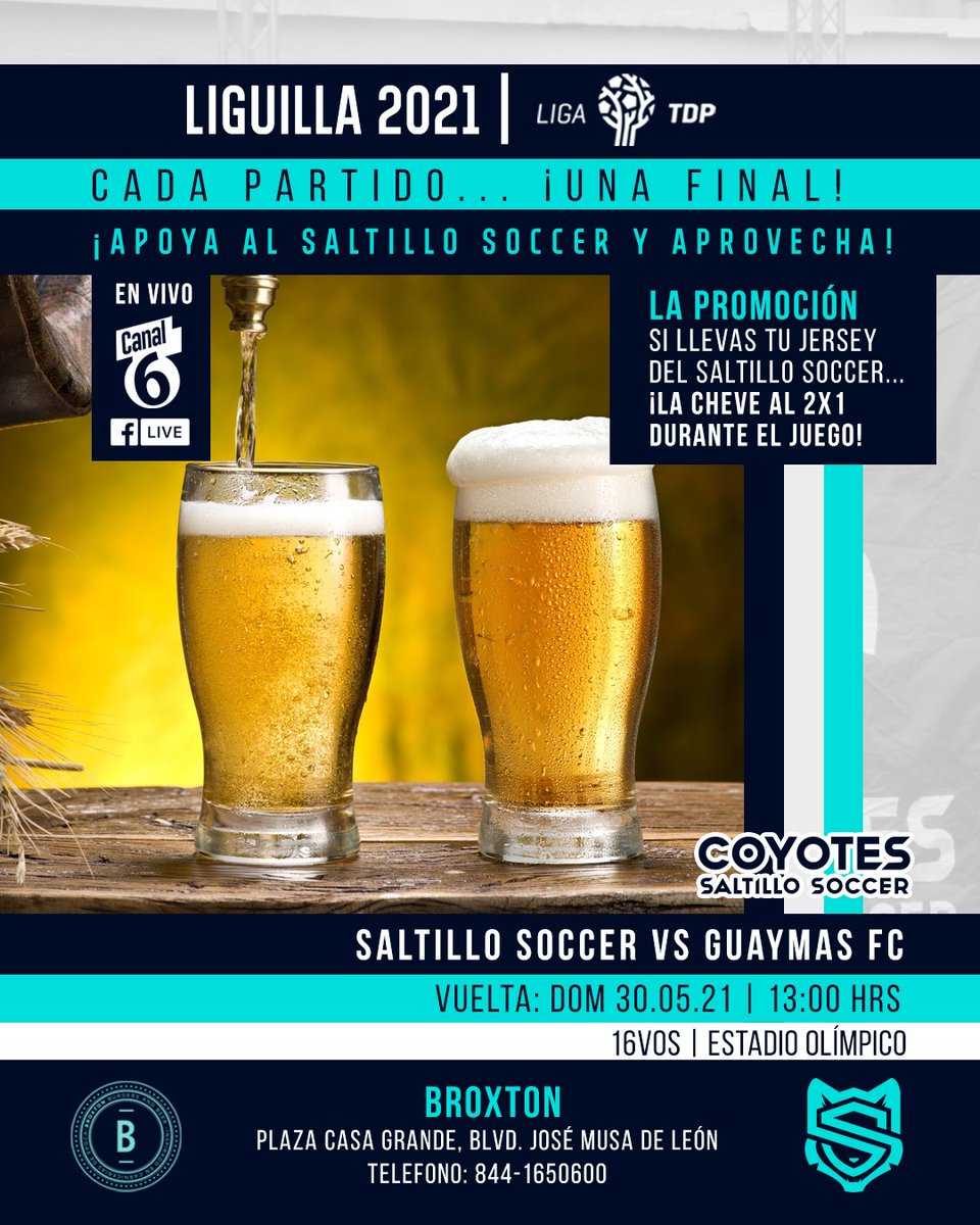 saltillo_soccer's tweet photo. 😍 ¡TODOS CON LOS COYOTES!
Nuestros amigos de #Broxton, #MonkeySnack, #Costeñito, #PartnersAndBrothers, #TitosAlitasAdictivas y #LaCabañaSmokehouse los invitamos a ver el juego de los Coyotes #ENVIVO este domingo ante Guaymas F.C. y aprovechar de estas promociones 👇
#Saltillo https://t.co/g3Z2eL2xAf