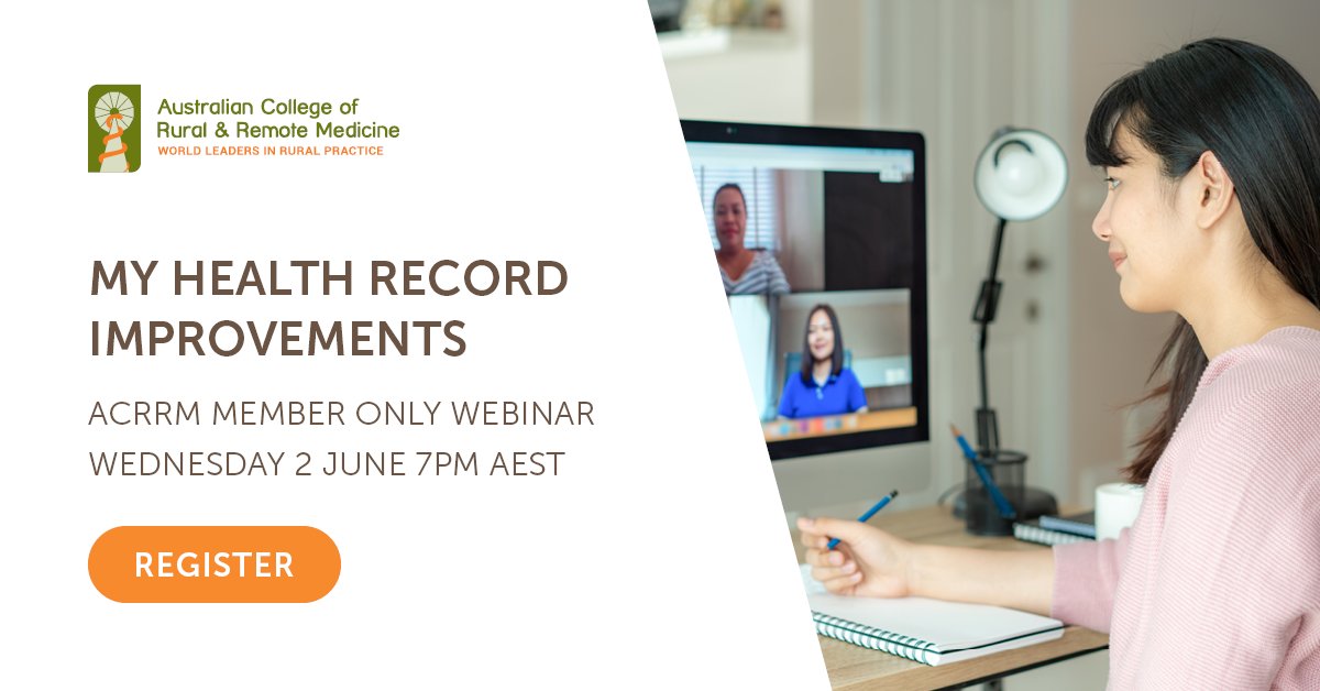 ACRRM's tweet photo. The @AuDigitalHealth Agency will run an exclusive ACRRM member webinar on the My Health Record system next Wednesday night. Join us and learn about how to use the system, it's benefits, and the latest improvements. 

Register > > https://t.co/rwjJuLQ7WN https://t.co/HqvuZvBBGd