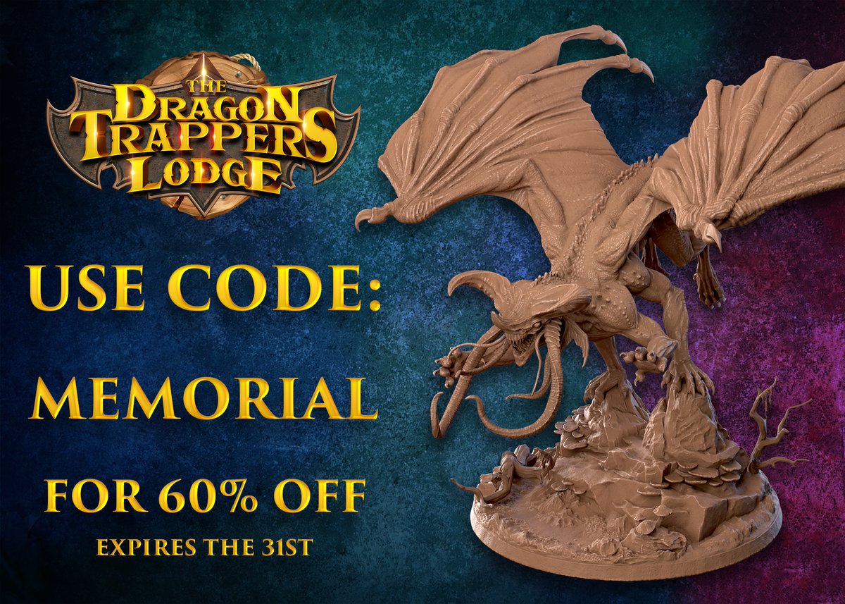 We're doing a big sale on MyMiniFactory this weekend for Memorial Day! Use the code "MEMORIAL" and enjoy 60% off all of our minis! Head to: myminifactory.com/users/DragonTr…
​​#dragontrapperslodge #memorialday #myminifactory #dnd #dungeonsanddragons